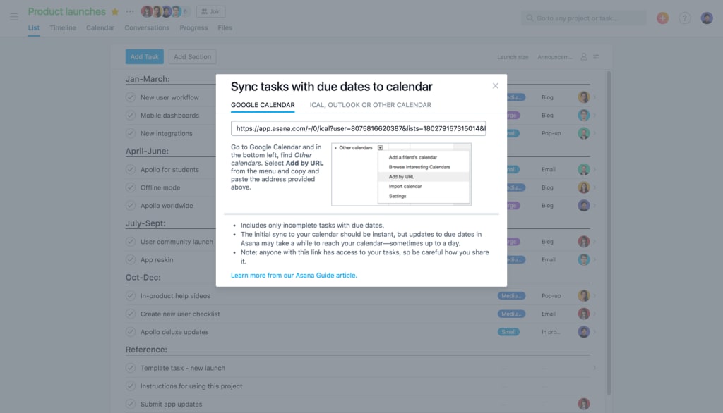API Link for Google Calendar